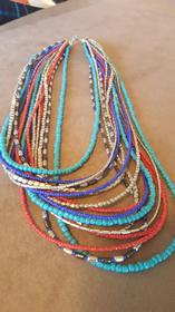 16 Strand Lapis, Coral, Pewter and Turquoise Necklace 157//280